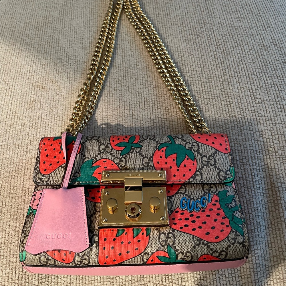 Gucci Pink and Gold Shoulder Bag with Padlock Closure